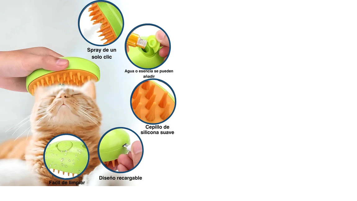 Cepillo De Mascotas Con Vapor 3 En 1